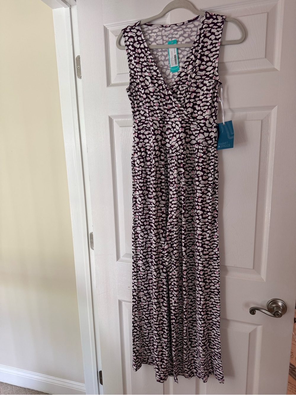 Sleeveless Jumpsuit with Plum and Pink Abstract Print